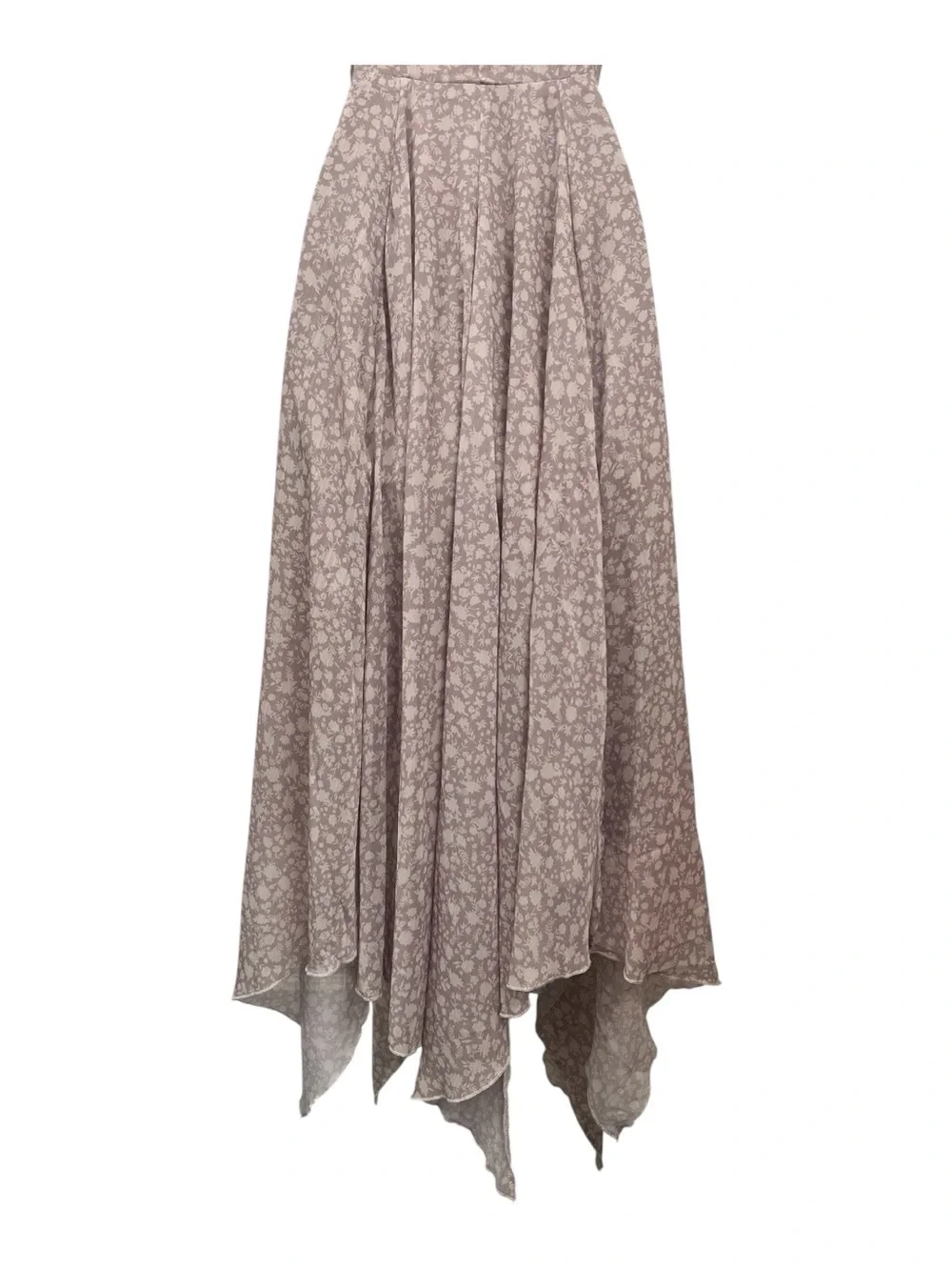 Mia Joy Athena XS Taupe Floral Handkerchief Hem Midi Dress Boho Cottagecore